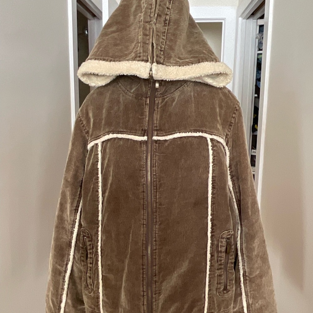 Giacca Corduroy Sherpa Lined Hooded Jacket | Brown & Cream | XL